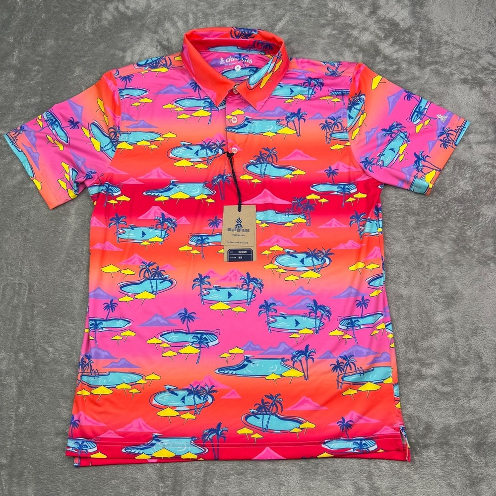 Chubbies‎ Polo Shirt Mens Small Pink Performance Stretch The Offsite '24 NEW NWT - Picture 2 of 10